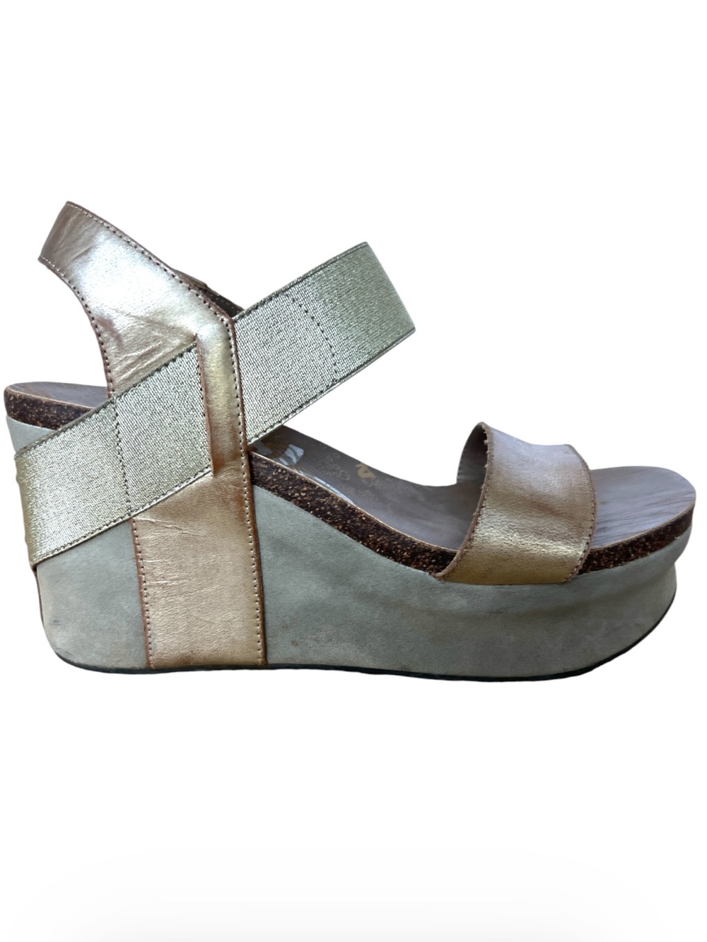 OTBT Bushnell wedge sandal metallic bronze platform sole leather/textile upper 9